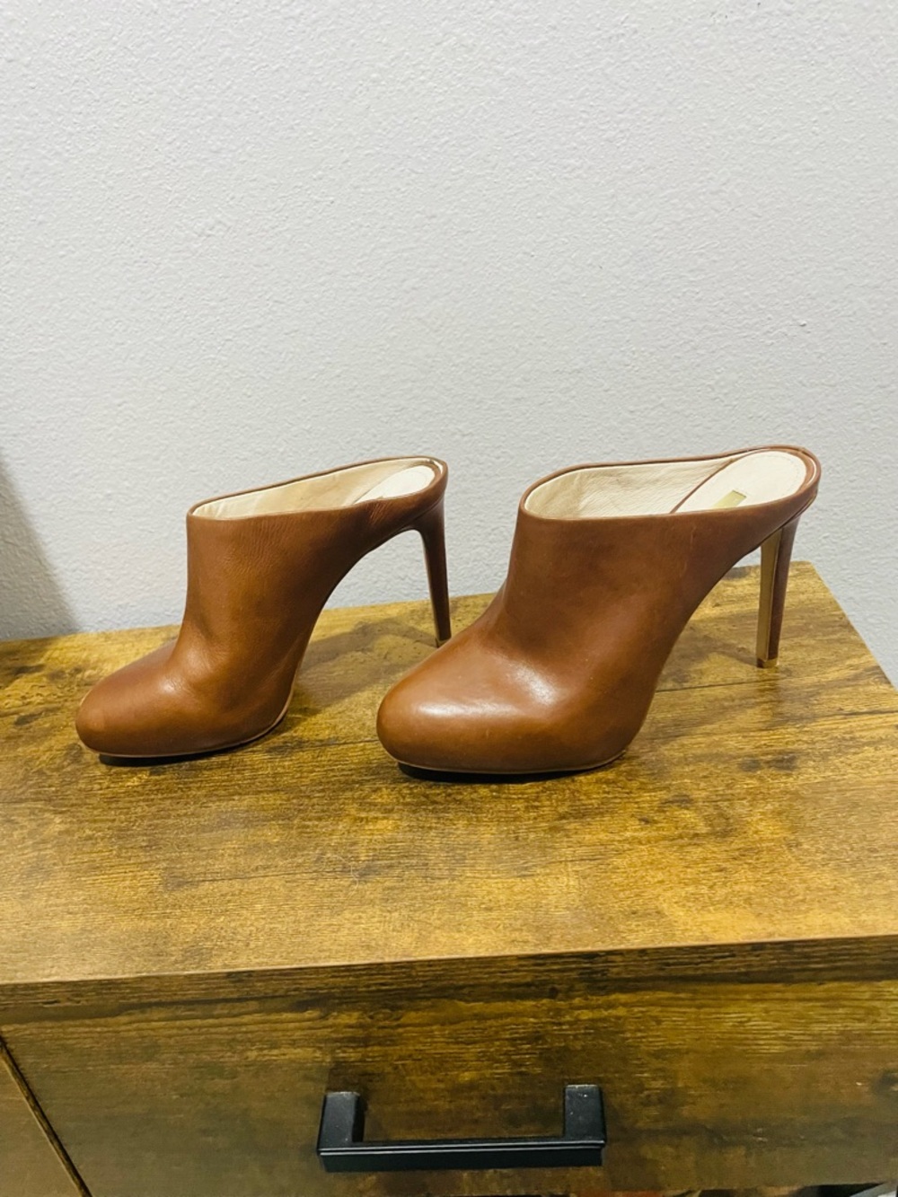 Louise et Cie Seraphiina Leather Stiletto Mules In Cognac Brown Womens Size 7.5